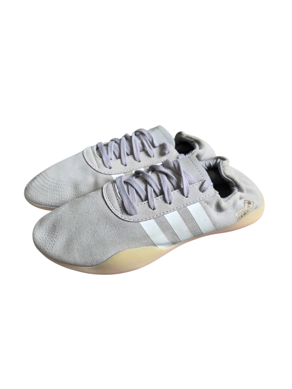 Adidas Light Gray Suede Sneakers with White Stripes